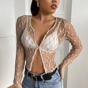 Button Up Sheer Lace Top T05